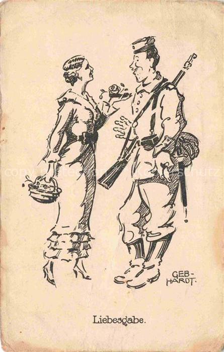 GEBHARDT Militaria Kuenstlerkarte Liebesgabe Frau Kleid Mode Soldat 1 WK