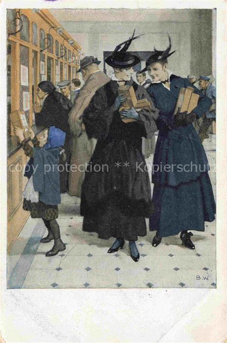 Wennerberg Brynolf Kuenstlerkarte Nr. 15 Liebesgaben Frauen Hut Postamt