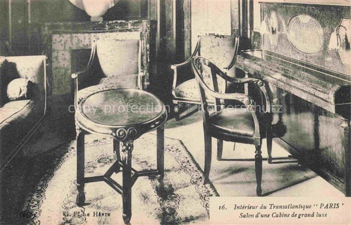 Dampfer Oceanliner D. F. Le Havre Transatlantique Paris Salon Cabine grand lux