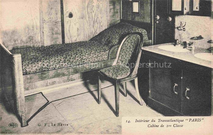 Dampfer Oceanliner Havre Taransatlantique Paris Cabine de 2 Classe