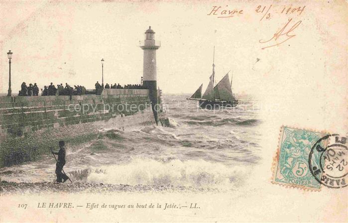 Leuchtturm Lighthouse Faro Phare-- Le Havre Effet vagues bout Jetee LL Nr. 107
