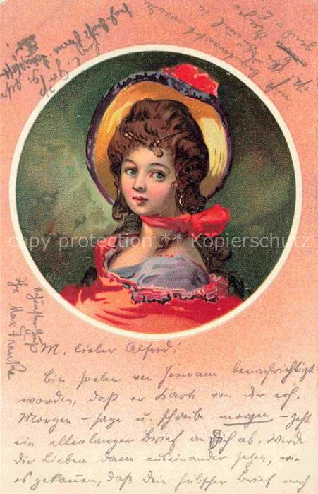 Frauen Hut Frau Portraet Litho