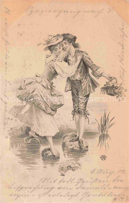 STROEFER Theo Nuernberg Verlag Nr. 6 Serie 142 Kupferstich Liebespaar