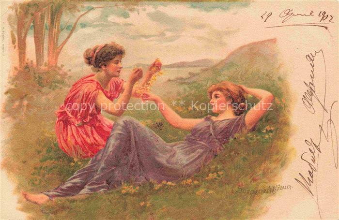 Frauen Sommerachttraeume Landschaft Litho