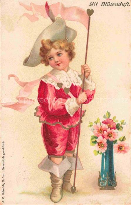 SCHMIDT Carl Kuenstlerkarte Mit Bluetenduft Kind Litho