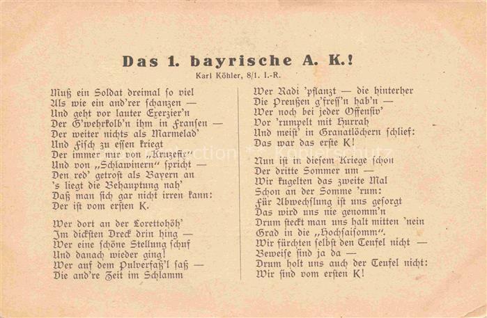 Militaria Bayern Das 1 Bayer. A.K. Karl Koehler 8/1