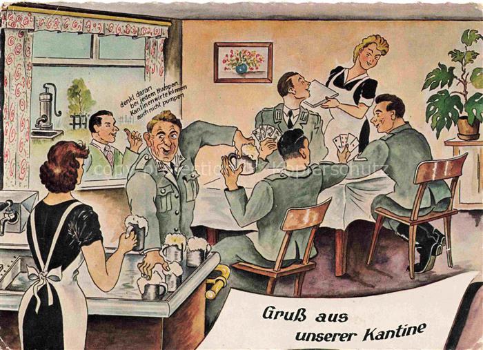 Kartenspiel-Postkarte Jeu de Cartes CPA-- Kantine Militaria Bier