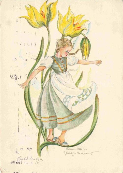 SCHWARZ-TORINUS Anne-Marie Kuenstlerkarte Maedchen Blume