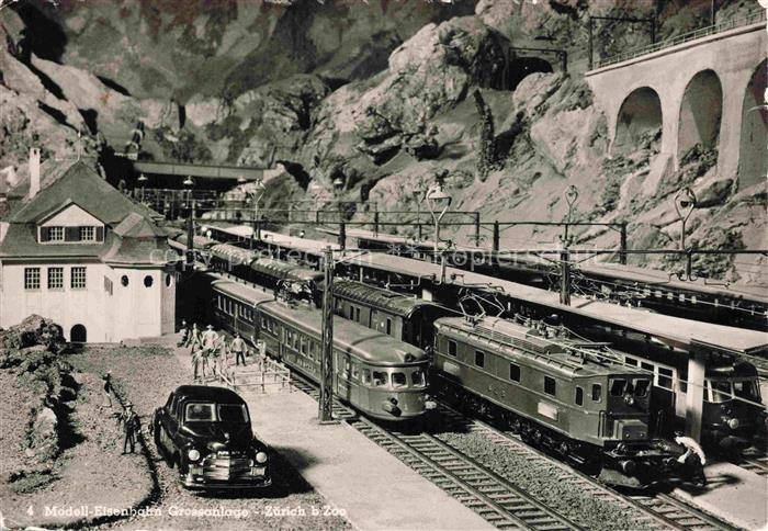 Modell-Eisenbahn Modellbau-Eisenbahn Postkarte Morgensonne Zuerich b/Zoo