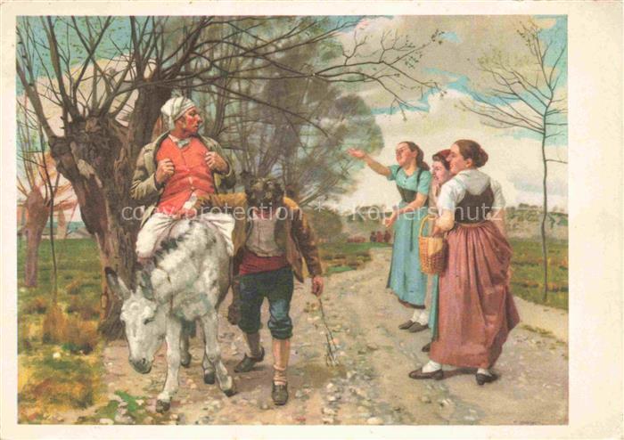 HODLER Ferdinand (1853-1918) Kuenstlerkarte Der Mueller sein Sohn und der Esel