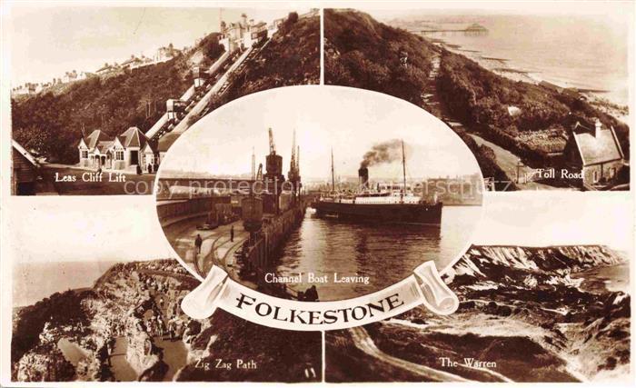FOLKESTONE Shepway Kent UK Leas Cliff Lift Toll Road Channel Boat Leaving Zig Za