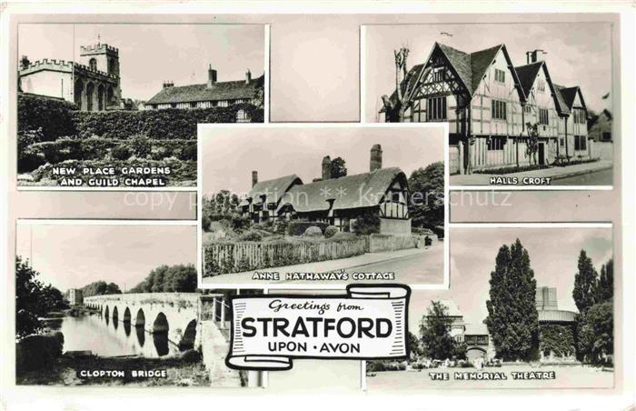 Stratford -on-Avon UK New Place Gardens and Guild Chapel Clopton Bridge Anne Hat