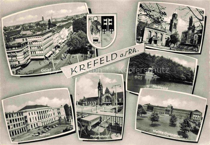 KREFELD Crefeld Ostwall St Dyonisimus Rathaus Hauptbahnhof Stadtwald Moltke Gymn