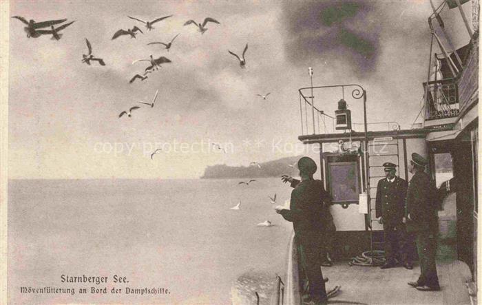 Starnbergersee Starnberg Bayern Moevenfuetterung Bord Dampfschiff