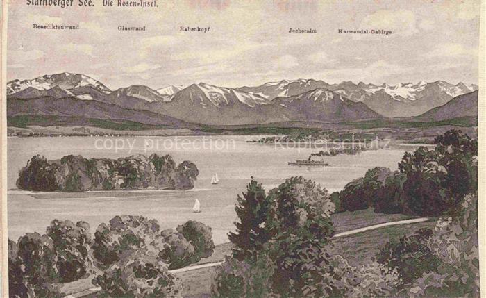 Starnbergersee Starnberg Bayern Die Rosen Insel Panorama
