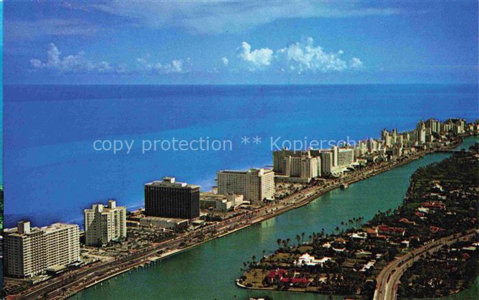 Miami Beach Florida USA Aerial view of hotels along Indian Creek