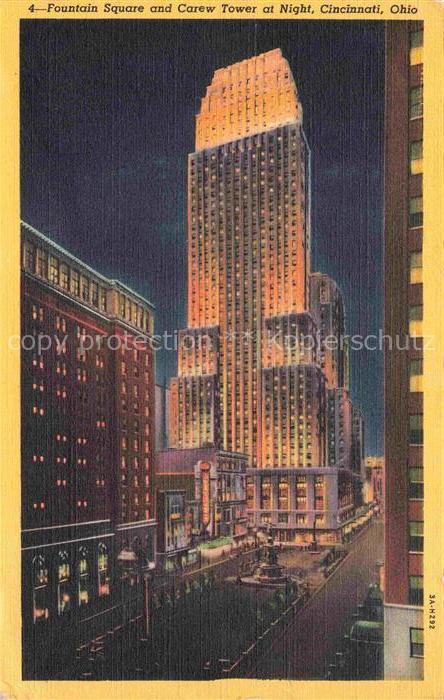 Cincinnati Ohio USA Fountain Square and Carew Tower at Night