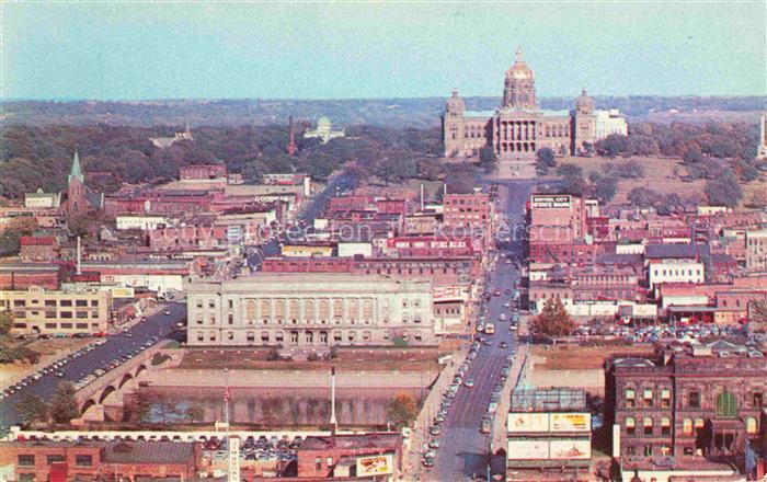 Des Moines Iowa USA Aerial view from Equitable Tower of State Capitol and part o