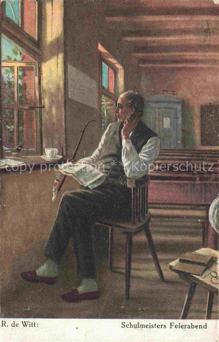 WITT R. de Kuenstlerkarte Schulmeisters Feierabend