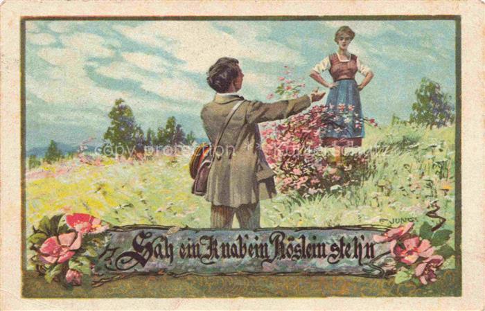 JUNG Fr. Kuenstlerkarte Rosen Man Frau