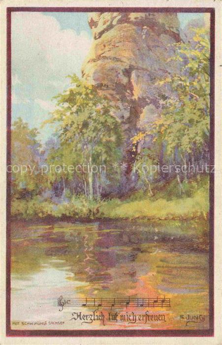 JUNG Fr. Kuenstlerkarte Nr. 714 Liderkarte Herzlich tut mich erfreuen