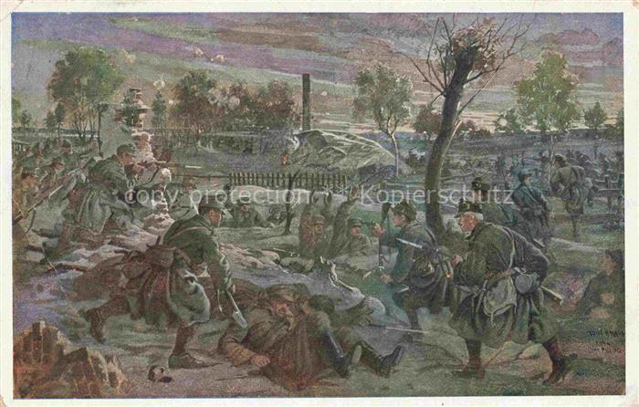 BRAUN W. H. Kuenstlerkarte Schulverein Nr. 1041 Einstuermt in Morgengrau