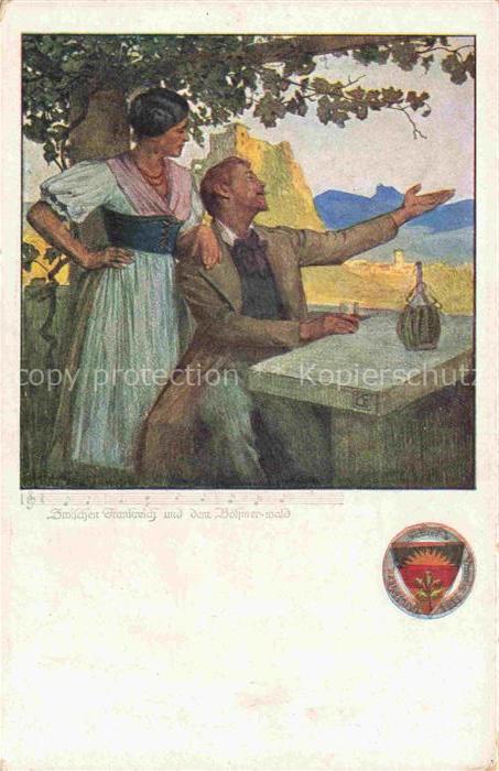 Schulverein Deutscher Nr. 461 Frankreich Boehmer Wald Liederkarte