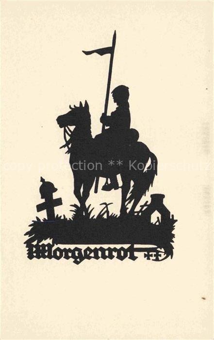 SCHWINDT A. M. Kuenstlerkarte Schattenbild Morgemrot Scherenschnitt