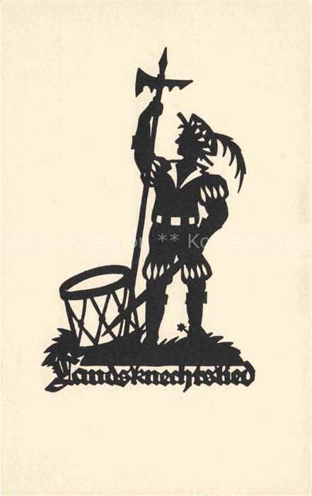 SCHWINDT A. M. Kuenstlerkarte Schattenbild Landsknechts Lied