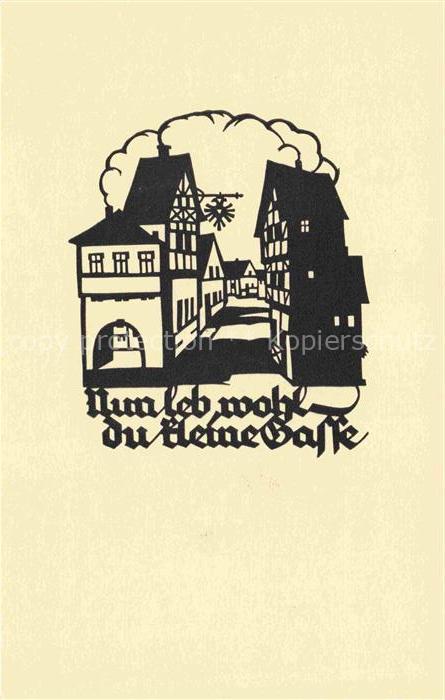 SCHWINDT A. M. Kuenstlerkarte Schattenbild Run leb wohl du kleine Gasse