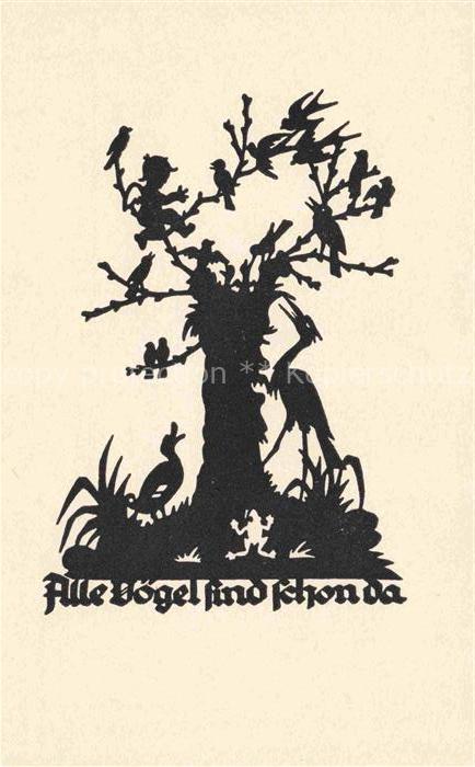 SCHWINDT A. M. Kuenstlerkarte Schattenbild Alle Voegel sind schon da