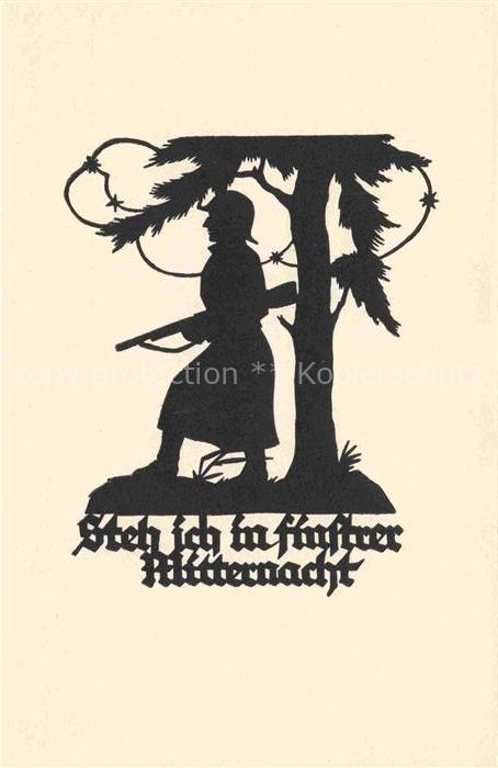 SCHWINDT A. M. Kuenstlerkarte Schattenbild Stehe ich in finstrer Mitternacht