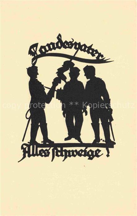 SCHWINDT A. M. Kuenstlerkarte Schattenbild Alles schweige..