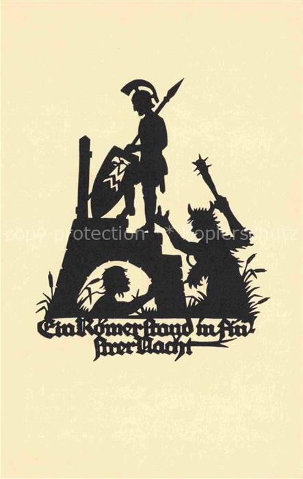 SCHWINDT A. M. Kuenstlerkarte Schattenbild Ein Raemer stand in finstrer Nacht