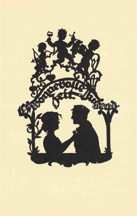 SCHWINDT A. M. Kuenstlerkarte Schattenbild O wonnevolle Jugendzeit