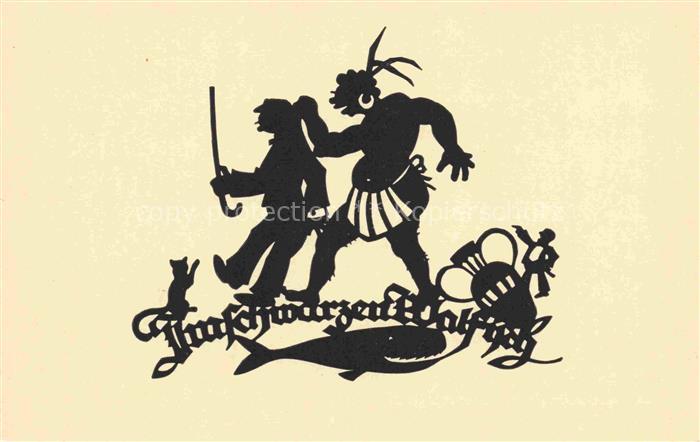 SCHWINDT A. M. Kuenstlerkarte Schattenbild Im schwarzen Walfisch zu Askalon