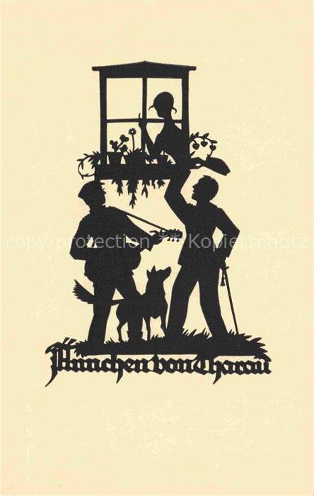 SCHWINDT A. M. Kuenstlerkarte Schattenbild Aennchen von Tharau