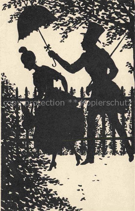 Scherenschnitt-AK SCHATTENBILDKARTE Shadowbolt K.K.V.B. Nr. 437/3 Schirm