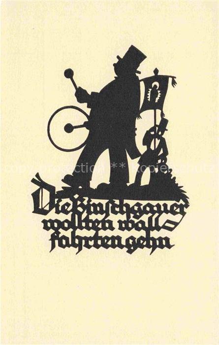 SCHWINDT A. M. Kuenstlerkarte Schattenbild Binschgauer wollfahrten gehen