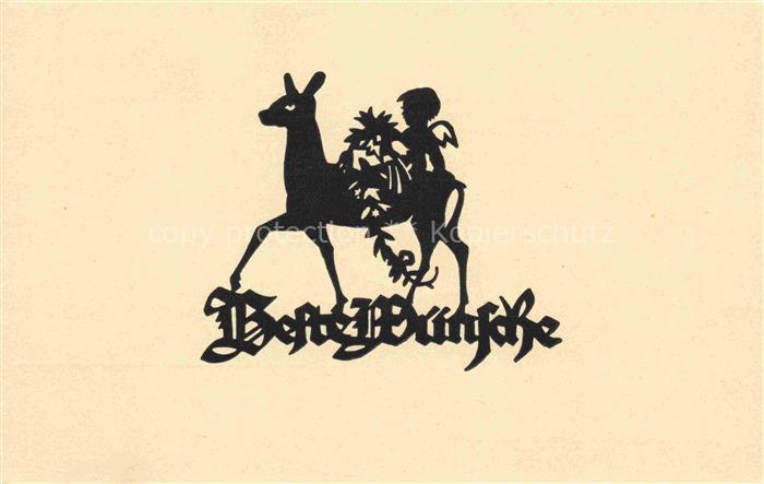 SCHWINDT A. M. Kuenstlerkarte Schattenbild Beste Wuensche Hirsch Engel