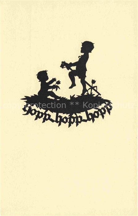 SCHWINDT A. M. Kuenstlerkarte Schattenbild Hopp hopp hopp Kind Baby Spielzeug