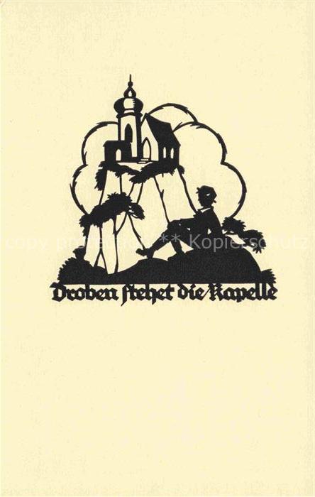 SCHWINDT A. M. Kuenstlerkarte Schattenbild Oben steht die Kapelle