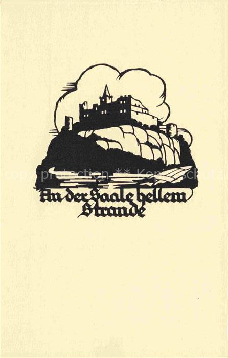 SCHWINDT A. M. Kuenstlerkarte Schattenbild An der Saale hellem Strande