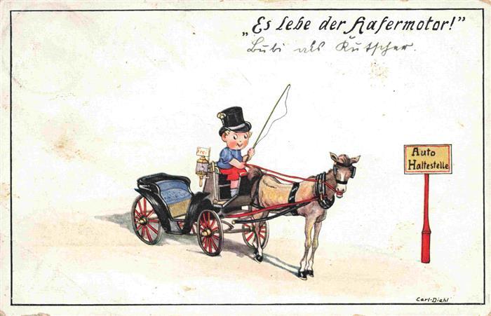 DIEHL Carl Kuenstlerkarte Haltestelle Pferd Kutsche