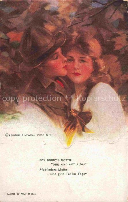 BOILEAU Philip Kuenstlerkarte Pfadfinders Motto gute Tat