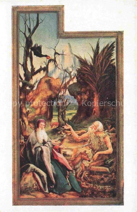 GRUNEWALD Mathias Kuenstlerkarte Saint Antoine Saint Paul Ermite