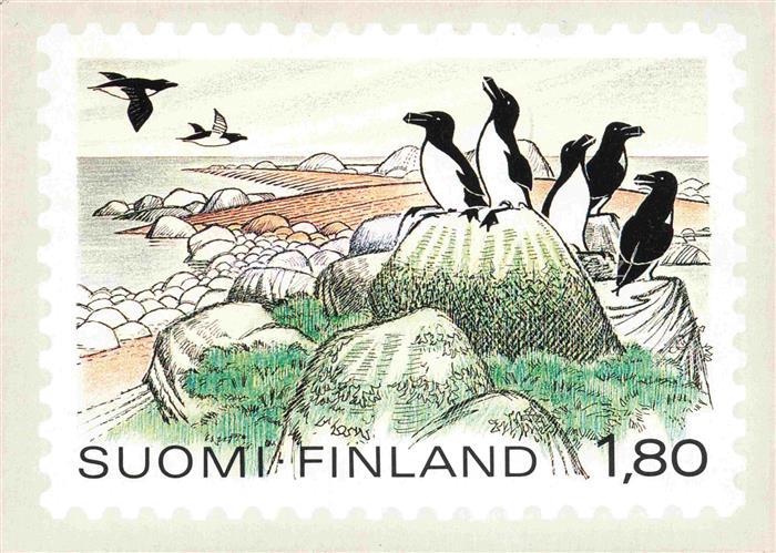 Briefmarken auf AK Timbres Postage Francobollo-- Nationalpark Finnland Meersbuse