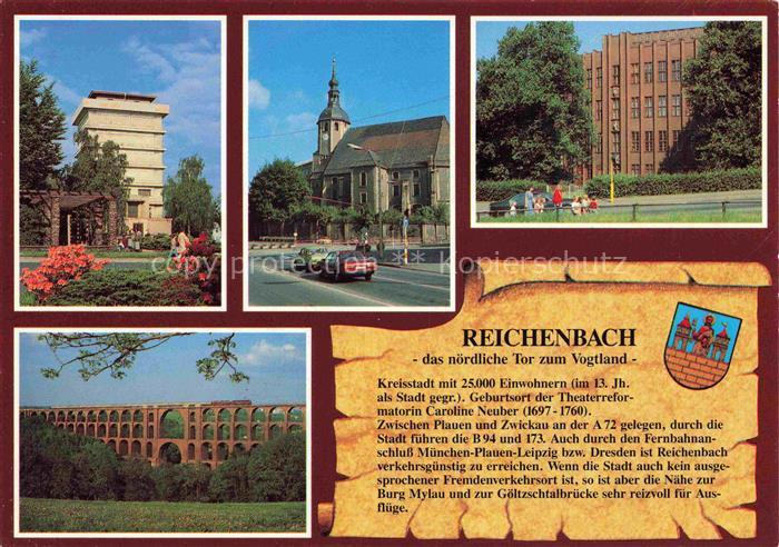 Chronik-AK Reichenbach Wasserturm Peter Paul Kirche Textilfachschule Goettzschta