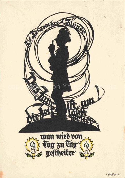 PLISCHKE Georg Kuenstlerkarte Schattenbild Tag zu Tag gescheiter Mann