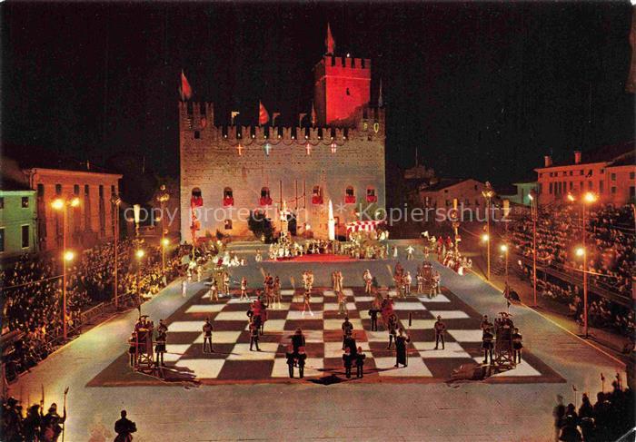 Schach Chess Echecs (auf Postkarte)-- Marostica nacht